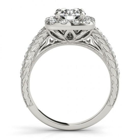 Bague De Fiançailles Réel Diamant Rond Halo Style Antique 1.75 Carat WG 14K