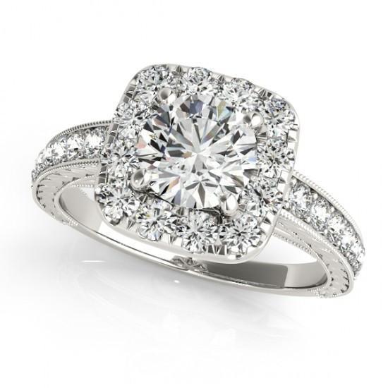 Bague De Fiançailles Réel Diamant Rond Halo Style Antique 1.75 Carat WG 14K