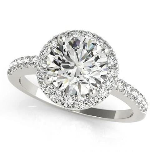 Bague De Fiançailles Réel Diamant Rond Scintillant Halo 2.50 Carats WG 14K