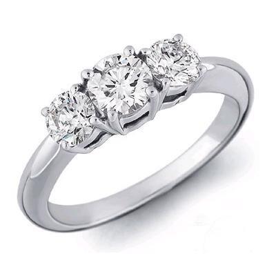 Bague De Fiançailles Réel Diamant Rond Trois Pierres 1.60 Carats Or Blanc 14K