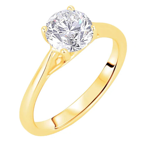 Bague De Fiançailles Réel Diamant Solitaire Coupe Ronde 2 Carats Or Jaune 14K