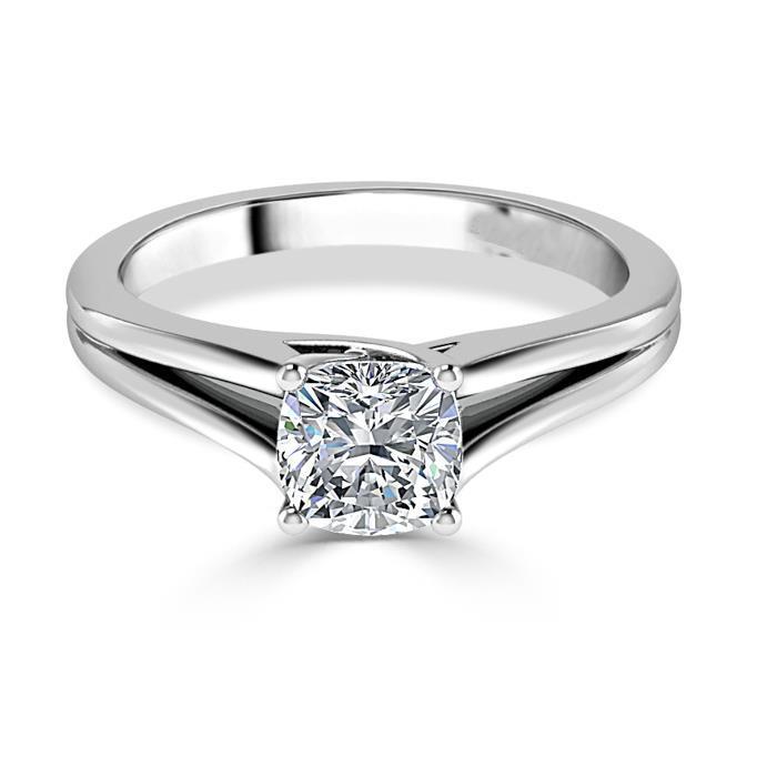 Bague De Fiançailles Réel Diamant Solitaire Taille Coussin De 1.75 Ct En Or Blanc 14K