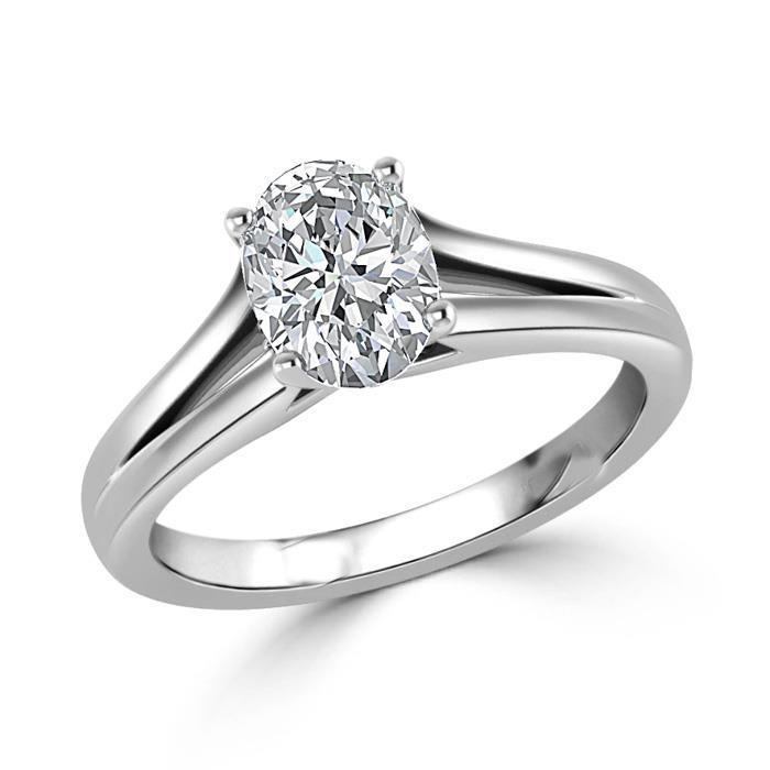 Bague De Fiançailles Réel Diamant Solitaire Taille Ovale 2.50 Carats Or Blanc 14K