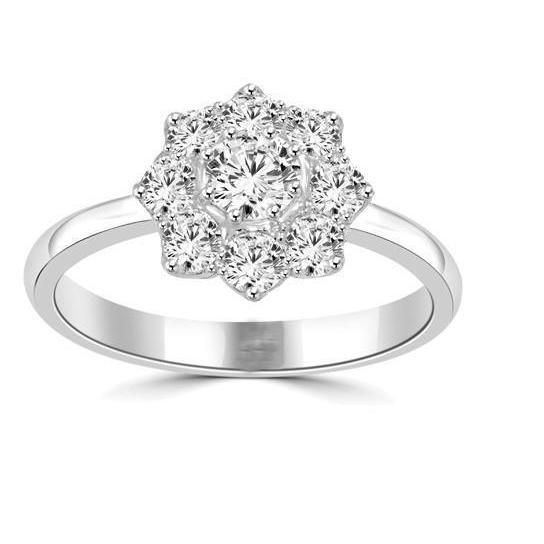 Bague De Fiançailles Réel Diamant Style Fleur 3.25 Carats Halo Or Blanc 14K