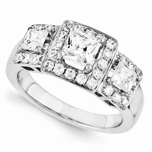 Bague De Fiançailles Réel Diamant Style Trois Pierres En Or Blanc 3.50 Carats