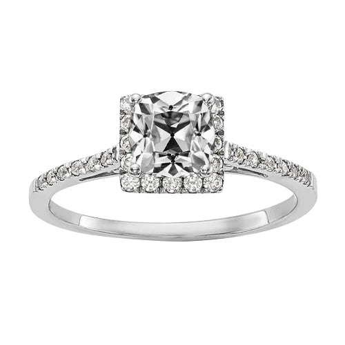 Bague De Fiançailles Réel Diamant Taille Ancienne Coussin Halo 4 Carats Avec Accents