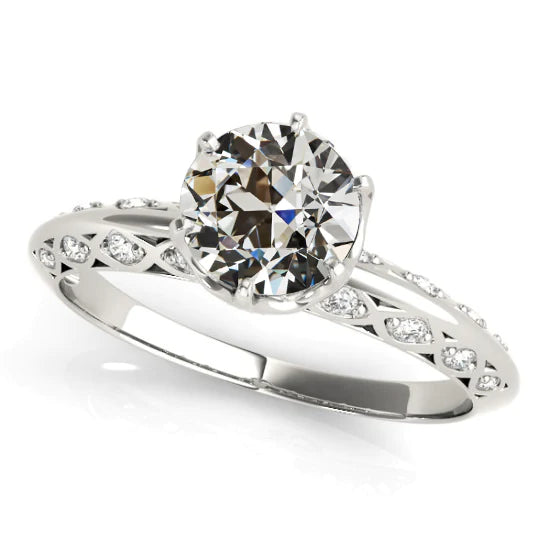 Bague De Fiançailles Réel Diamant Taille Ancienne Ronde 4 Carats En Or 14K