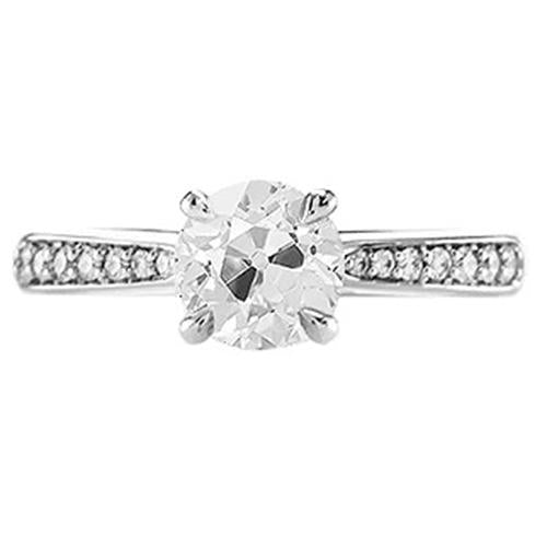 Bague De Fiançailles Réel Diamant Taille Ancienne Ronde Avec Accents Or 1.50 Carats