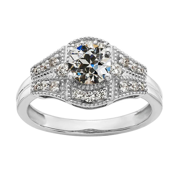 Bague De Fiançailles Réel Diamant Taille Ancienne Ronde Halo 3 Carats Style Vintage