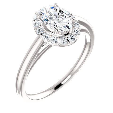 Bague De Fiançailles Réel Diamant Taille Ovale 2 Carats Or Blanc 14K