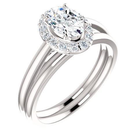 Bague De Fiançailles Réel Diamant Taille Ovale 2 Carats Or Blanc 14K