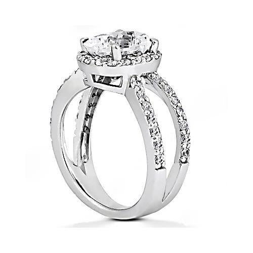 Bague De Fiançailles Réel Diamant Taille Ovale Pour Femme Halo En Or Blanc 1.66 Carat