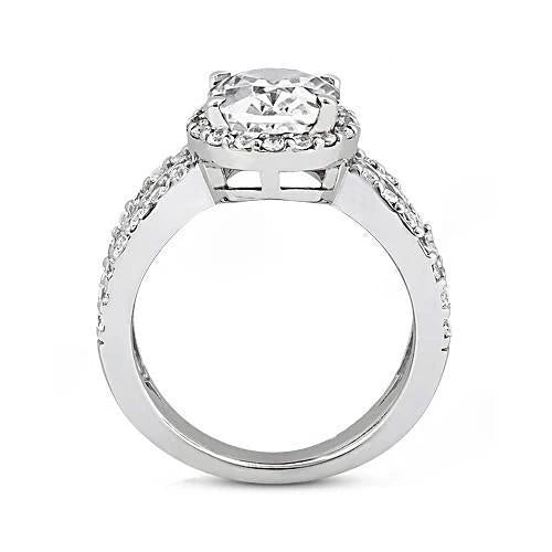 Bague De Fiançailles Réel Diamant Taille Ovale Pour Femme Halo En Or Blanc 1.66 Carat