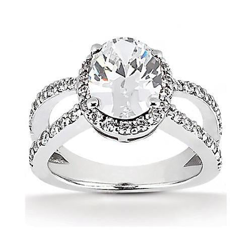 Bague De Fiançailles Réel Diamant Taille Ovale Pour Femme Halo En Or Blanc 1.66 Carat