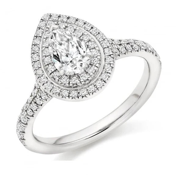 Bague De Fiançailles Réel Diamant Taille Poire Halo 1.78 Carats Or Blanc 14K