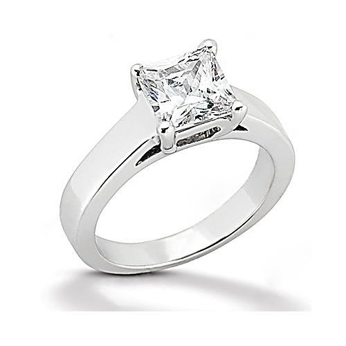 Bague De Fiançailles Réel Diamant Taille Princesse 1 Carat Or Blanc 14K