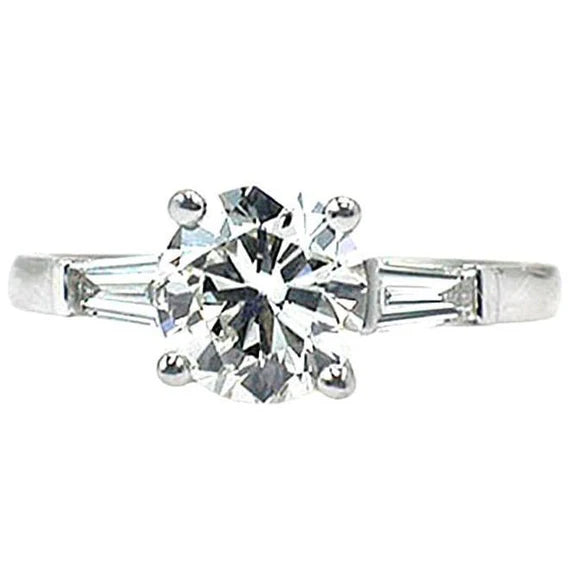 Bague De Fiançailles Réel Diamant Trois Pierres 2.11 Ct Or Blanc 14K