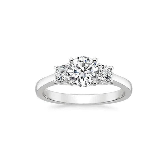 Bague De Fiançailles Réel Diamants 3 Carats Coupe Ronde 3 Pierres Or Blanc 14K