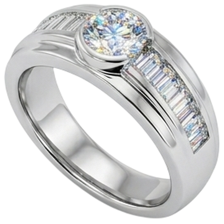 Bague De Fiançailles Réel Diamants Naturels Extraits des Mines ( et non cultivés en laboratoire ) 2 Carats Bande Hommes Or Blanc 14K
