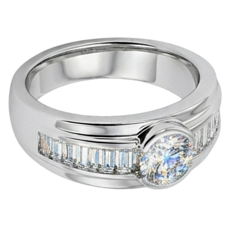 Bague De Fiançailles Réel Diamants Naturels Extraits des Mines ( et non cultivés en laboratoire ) 2 Carats Bande Hommes Or Blanc 14K