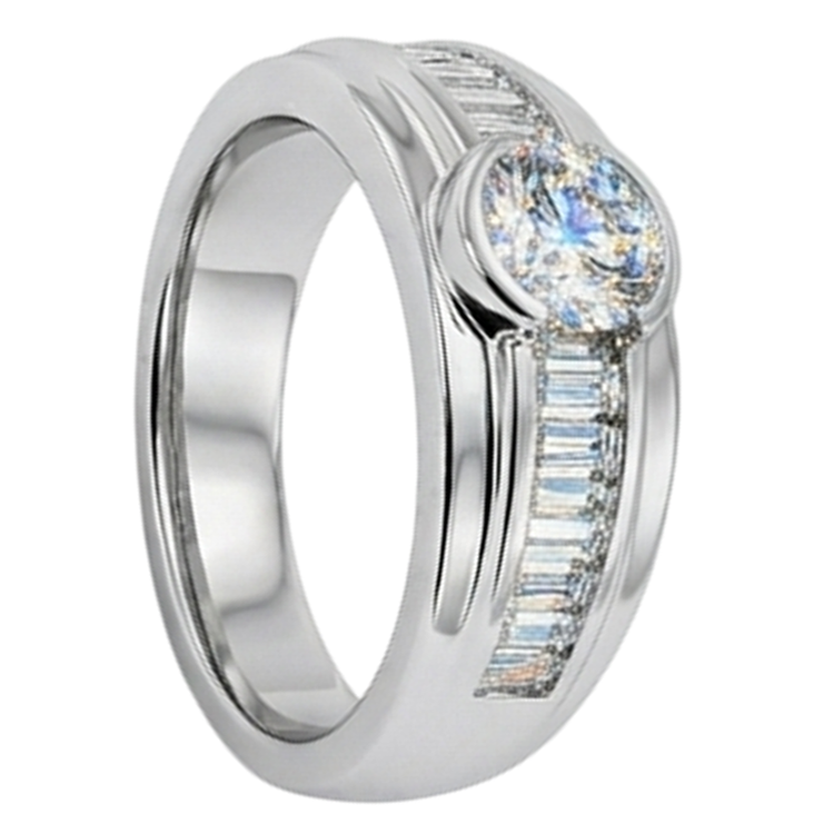 Bague De Fiançailles Réel Diamants Naturels Extraits des Mines ( et non cultivés en laboratoire ) 2 Carats Bande Hommes Or Blanc 14K
