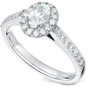 Bague De Fiançailles Réel Diamants Ovales Et Ronds De 3.25 ts en or blanc 14K
