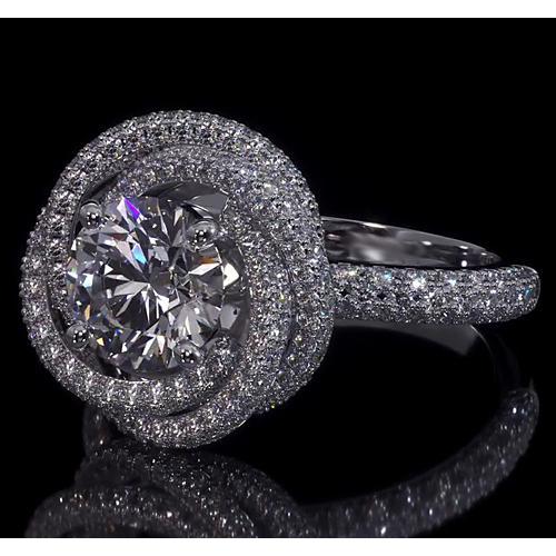 Bague De Fiançailles Réel Diamants Ronds 4 Carats Style Tourbillon Or Blanc