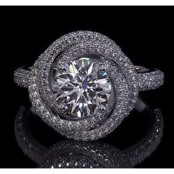 Bague De Fiançailles Réel Diamants Ronds 4 Carats Style Tourbillon Or Blanc