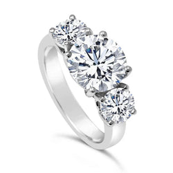 Bague De Fiançailles Réel Diamants Ronds 4 Carats Trois Pierres En Or Blanc