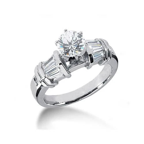 Bague De Fiançailles Réel Diamants Ronds Et Baguette A Trois Pierres De 2.25 Carats