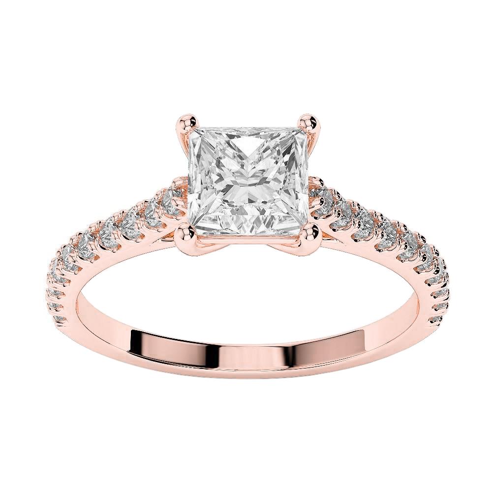 Bague De Fiançailles Réel Diamants Taille Princesse Etincelante De 3.10 Carats En Or Rose