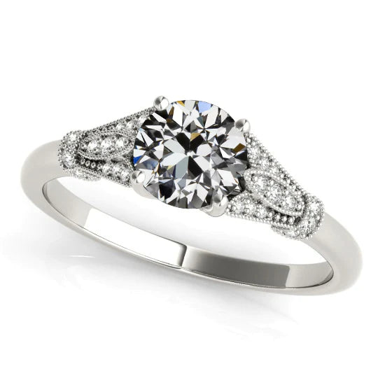 Bague De Fiançailles Ronde Ancienne Mine Cut Réel Diamant 3.50 Carats Millgrain