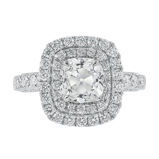 Bague De Fiançailles Ronde Avec Halo De Réel Diamants Taillés Dans Une Ancienne Mine Coussin 4,50 Carats