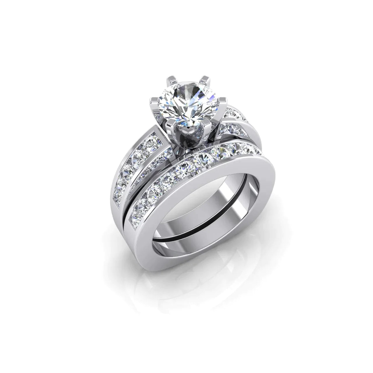 Bague De Fiançailles Ronde En Naturel Diamant A Tige Européenne Avec Accents WG 14K