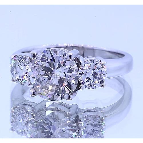 Bague De Fiançailles Ronde Naturel Diamant Trois Pierres Sertie De Griffes 2.50 Carats