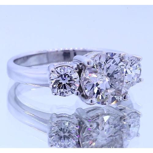 Bague De Fiançailles Ronde Naturel Diamant Trois Pierres Sertie De Griffes 2.50 Carats