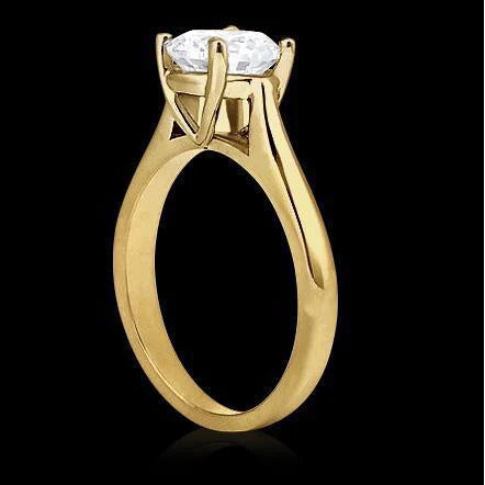 Bague De Fiançailles Ronde Solitaire En Or Jaune 14K de 0.75 Carat Réel Diamant