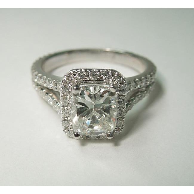 Bague De Fiançailles Royale Avec Halo De Réel Diamants Coussin 2.75 Carats Or Blanc 14K