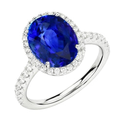 Bague De Fiançailles Saphir Avec Halo De Diamants Naturels Extraits des Mines ( et non cultivés en laboratoire )