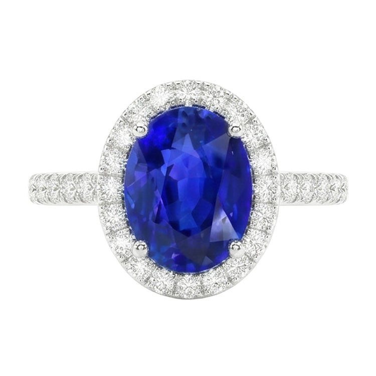 Bague De Fiançailles Saphir Avec Halo De Diamants Naturels Extraits des Mines ( et non cultivés en laboratoire )