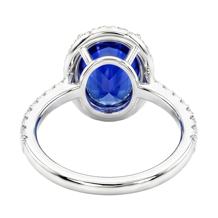 Bague De Fiançailles Saphir Avec Halo De Diamants Naturels Extraits des Mines ( et non cultivés en laboratoire )