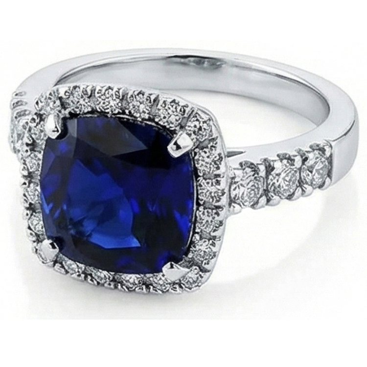 Bague De Fiançailles Saphir Coussin 4 Carats