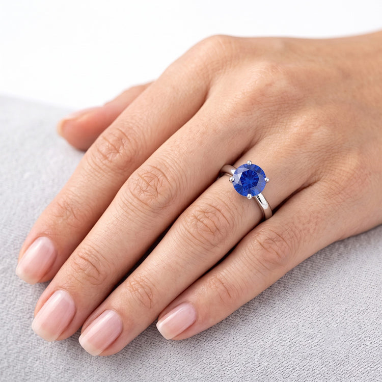 Bague De Fiançailles Saphir Rond 2 Carats