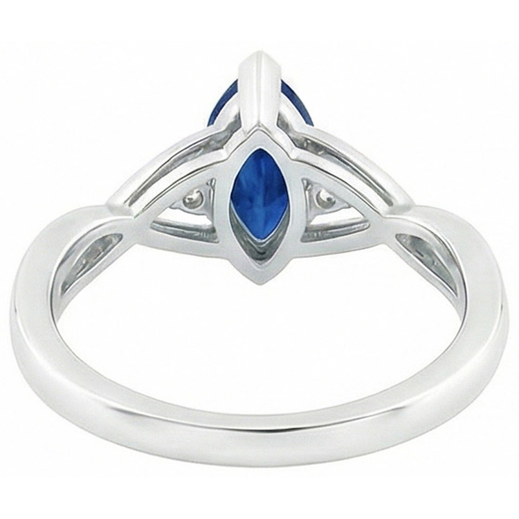 Bague De Fiançailles Saphir Taille Marquise Avec Diamants Naturels Extraits des Mines ( et non cultivés en laboratoire )