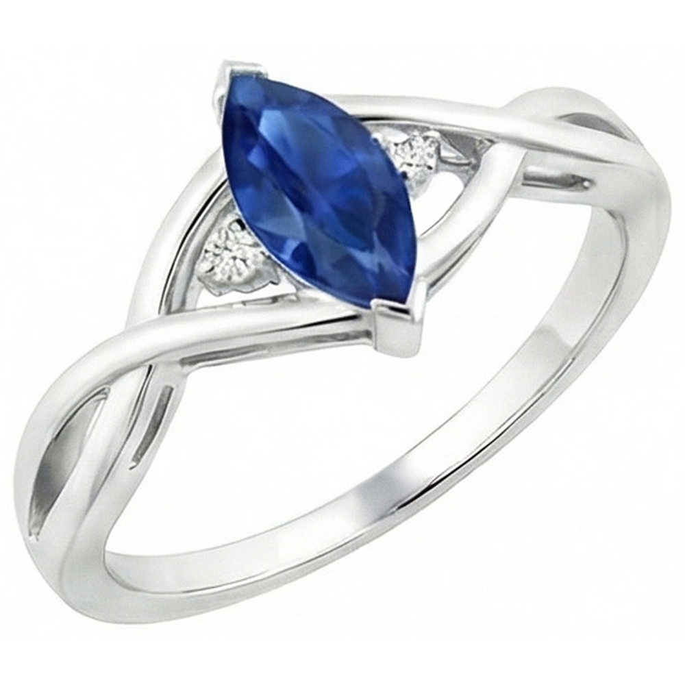 Bague De Fiançailles Saphir Taille Marquise Avec Diamants Naturels Extraits des Mines ( et non cultivés en laboratoire )