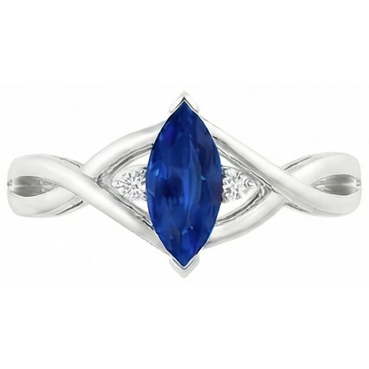 Bague De Fiançailles Saphir Taille Marquise Avec Diamants Naturels Extraits des Mines ( et non cultivés en laboratoire )