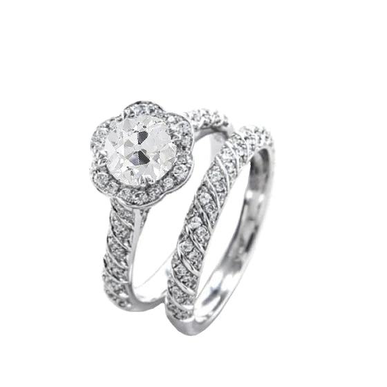 Bague De Fiançailles Sertie De Réel Diamants Taille Ancienne Style Fleur Sertie 3.50 Carats