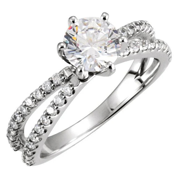 Bague De Fiançailles Solitaire Avec Réel Diamants Ronds 2.01 Carats Avec Accents