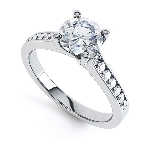 Bague De Fiançailles Solitaire De 2.75 Ct Avec Accent De Véritable Diamants En Or Blanc 14K