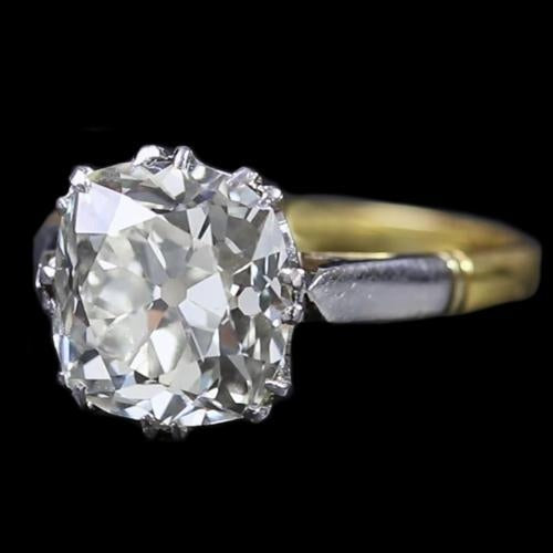 Bague De Fiançailles Solitaire Deux Tons Naturel Diamant Coussin Taille Ancienne 3 Carats